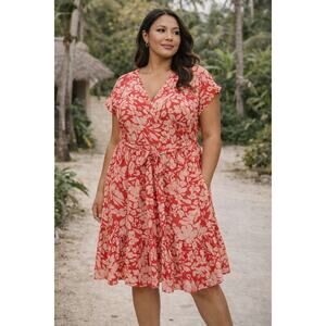 NWT Gap Red Floral Short Sleeve Maxi Dress Cinch Waist Tiered Boho Women XL